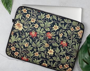 Laptop Sleeve Dark Green Floral Art Nouveau Laptop Bag Dark Academia & Cottagecore Aesthetic Computer Case Boho Gift for Her Birthday