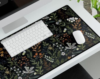 Witchy Aesthetic Dark Cottagecore Mat,Floral Desk Mat, Botanical Mouse Pad,Vintage Wildflower Mousepad,Perfect for Tarot Reading Altar Decor