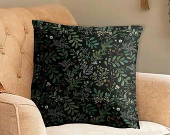 Dark Moody Fern Botanical Pillow Cover – Sage Green Gothic Boho Cushion – Whimsigoth Dark Cottagecore Throw Pillowcase