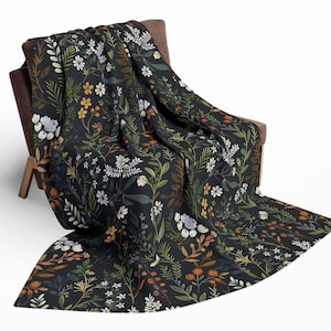 Blanket Moody Floral: Dark Academia Cottagecore Cozy winter Throw blanket, Holiday gift idea, dark home decor