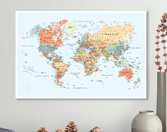 World Map Printable Poster for Office Travel Decor Large Wall Art Travel Tracker Gift for Travelers Adventure Dorm Room Decor