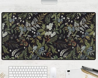 Moody Botanical Desk Mat Dark Floral Mouse Pad, Large Cottagecore Desk Pad, Fern Office Decor, Aesthetic Nature Workspace Gift