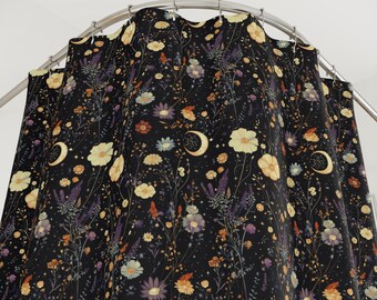 Witchy shower curtain Floral Moon, Gothic shower curtain, Cottagecore dark botanical, Maximalist Bathroom, Moody Full Moon Wildflowers