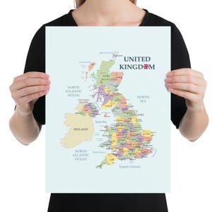 United Kingdom Wand Poster,UK Karte Druck, Britische Wandkunst, Papierkarte Dekor, Reise Geschenk, Geographie Liebhaber, Haus Büro Dekor Geschenk für ihn Sie