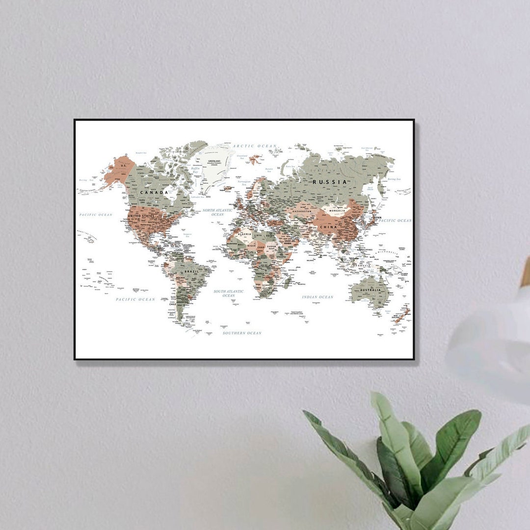 Digital World Map, Printable World Map,world Map Print, Dorm Wall ...