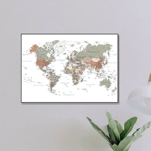 Digital World Map, Printable world map,World map print, Dorm wall poster decor,Poster size world map,Wall Art Poster Neutral colors Download