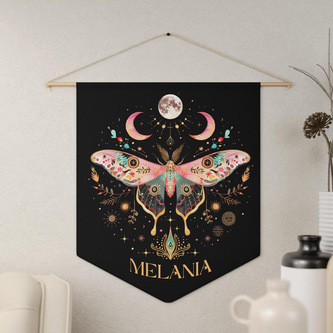 Luna Moth Witchy Decor Personalized Pennant Boho Wall Art Celestial ...