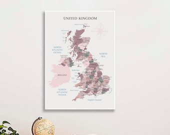 UK Map Poster paper,Travel Map wall art, Huge UK Print, Christmas gifts, United Kingdom Printable, Birthday Gift,Gift for Her,Gift for Him