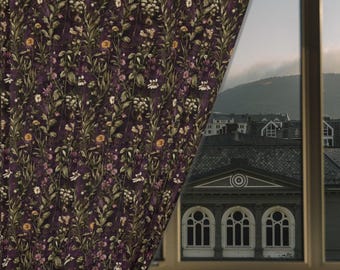 Dark Moody Fern Window Curtain, Cottagecore Boho Drapes, Botanical Witchy Window Panel, Floral Curtain for Living Room Decor, Plant Curtain