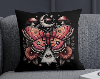 Moth Celestial Faux Suede Pillowcase Fern Dark Academia Vintage Apothecary New Home Decor Cushion Cover Throw Pillow Cottagecore Gift her