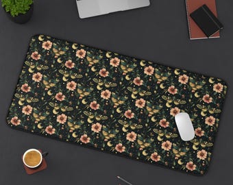 Luna Moth Mouse Pad – Witchy Floral Desk Mat – Dark Botanical Gaming Pad – Gothic Nature Office Decor – Cottagecore Gift for Her