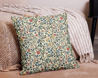 Pillowcase Floral Art Nouveau Cushion Cover, Bohemian Cozy Cottagecore Bedroom, Green Blue William Morris Style Cushion Hidden zipper