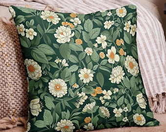 William Morris Botanical Pillow Cover, Light Green Floral Throw Pillow, Vintage Cottagecore Cushion, White Yellow Flowers Home Decor