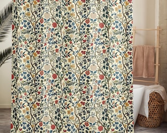 Botanical Shower Curtain Floral: William Morris Art Nouveau Bathroom Curtain, Vintage Cottagecore Bath Decor