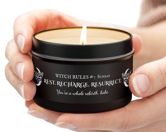 Sunday Witch Candle | Rest Recharge Resurrect | Fall Spell Candle | Halloween Gift for Her | Self Care Ritual Candle | Autumn Witch Decor