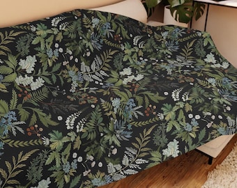 Moody Floral Sherpa Throw Blanket: Dark Academia Cottagecore Decor