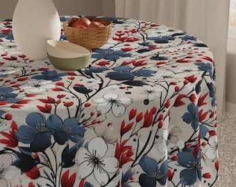Farmhouse Tablecloth Red White Blue Wildflower Patriotic Decor for 4th of July, American Memorial Day Table Decor, USA Dining Table Decor
