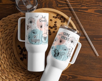 Tumbler Personalized 40oz Travel Cup with Handle and Straw Custom Name Stainless Steel Gift for Her Birthday Gift for Her Floral Tumbler