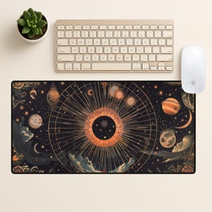 Dark Academia Desk Mat, Celestial Mouse Pad with Vintage Sun & Moon Aesthetic Gift for Writers Thinkers, Vintage Astrology-Inspired Desk Mat