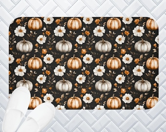 Pumpkin Bathroom Rug Fall Bath Mat for Halloween Decor Autumn Guest Washroom Accent Cozy Non Slip Floor Mat Rustic Gothic Home Style