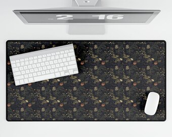 Dark Floral Desk Mat | Moody Botanical Fern Mouse Pad | Large Office Desk Mat | Vintage Forest Aesthetic Gift for Plant Lovers