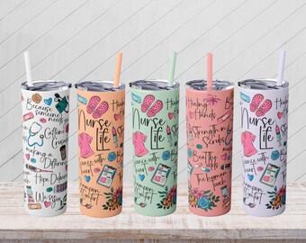 Custom Name Tumbler – 20oz Skinny Tumbler with Straw, Floral Wrap Cup for Her, Appreciation Gift, Personalized Coffee Tumbler