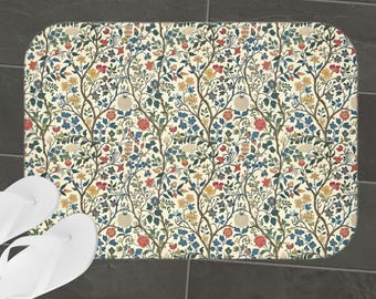 Cottagecore Floral Bath Mat Memory Foam Rug Botanical Bathroom Accessories for Couples Gift Aesthetic Boho Home Spa Cute & Colorful Decor
