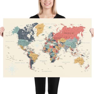 世界地図ポスター 印刷可能 紙製 大型ウォールアート 90 x 60 cm 世界地図ポスタープリント 新学期用 世界地図 先生へのプレゼント 世界地図