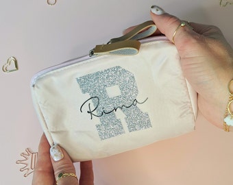 Bolsa de maquillaje personalizada rosa beige bolsa cosmética personalizada mujeres bolsa tarvel propuesta de dama de honor, mejor amigo regalo de cumpleaños regalo de boda para ella