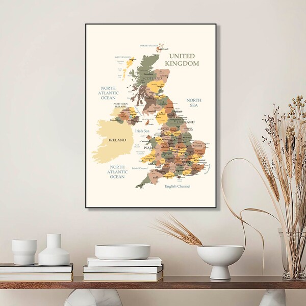 Vereinigtes Königreich-Karte, UK-Karte, Großbritannien-Karte, Boho-Posterdruck, Wandposter-Kartendruck, Wohnheimdekoration für College-Mädchen, Reisegeschenk, coole Karten