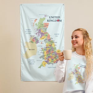Bunte UK Karte Wand Flagge, Vereinigtes Königreich Wohnheim Dekor, Spielzimmer Wandkunst, Britische Flagge Karte Wandteppich, Home Office oder Schlafzimmer Dekoration