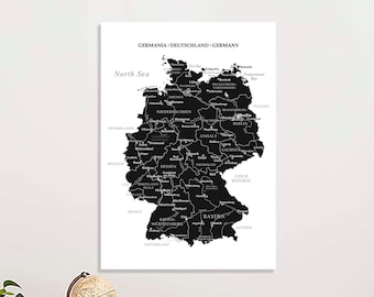 Germany Map Poster with Cities and States Black White,Travel Wall Art Decor,Minimalist Traveler Gift Deutschlandkarte Wandbilder Deutschland