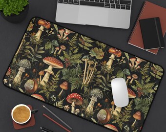 Mystical Mushroom Desk Mat, Dark Forest Mouse Pad XL, Cottagecore Altar Mat, Witchy Desk Decor, Green Witch Gift, Gothic Home Office Mat