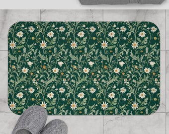 Sage Green Botanical Bath Mat William Morris Floral Rug Cottagecore Bathroom Decor Vintage Boho Art Nouveau Housewarming Gift for Her