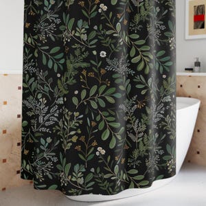 Botanical Shower Curtain: Dark Green Fern, Gothic Cottagecore Bathroom Decor