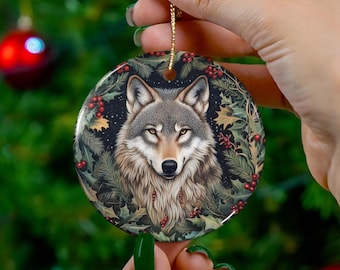 Wolf Spirit Yule Ornament Witchmas Tree Decoration for Pagan Witches, Gothic Xmas Gift,Forest Guardian Hanging Bauble, Witchy Christmas tree