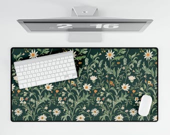 Cottagecore MousePad Sage Green Daisy Floral Desk Mat, William Morris Botanical DeskMats for Students Home Office, Whimsigoth Office Decor