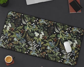 Moody Floral Desk Mat Dark Forest Mouse Pad, Cottagecore Nature Desk Pad, Large Botanical Gaming Mat, Aesthetic Office Decor