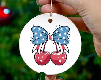 Ceramic Ornament, USA Flag Ornament, Christmas Decoration, Holiday Gift, Christmas Tree Decor, Memorial Day, 4th of July, Patriotic Décor