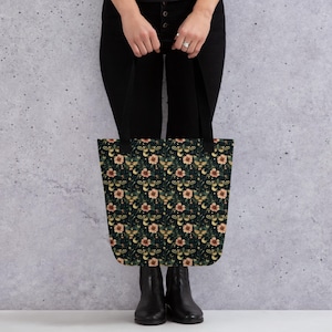 Luna Moth Tote Bag – Boho Floral Art Print Shopper – Gothic Aesthetic Gift – Large Colorful Canvas Bag – Witchy Nature Vibe