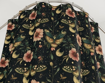 Luna Moth Shower Curtain, Gothic Floral Bathroom Decor, Witchy Botanical Bath Curtain, Dark Nature Aesthetic, Celestial Maximalist Home Gift