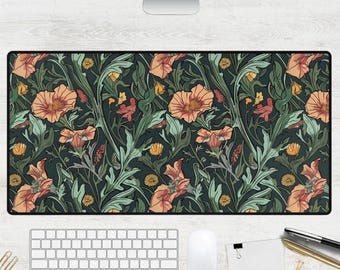Art Nouveau Botanical Desk Mat Green Floral Desk Pad for Office, Nature-Inspired Mouse Pad, Cottagecore & Aesthetic Workspace Decor MousePad