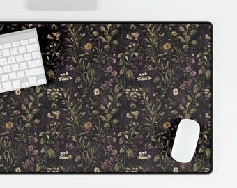 Dark Cottagecore Mouse Pad – Floral Desk Mat, Whimsigoth Office Decor, Vintage Wildflower Gift