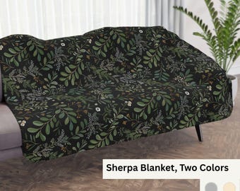Wildflowers & Ferns Sherpa Blanket dark Moody Floral, Maximalist Cozy Decor Fall, Whimsigoth gift, Throw Blanket Dark Academia Cottagecore