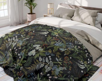 Moody Fern Floral Throw Blanket bedcover, Boho Botanical blanket, Maximalist Cozy Decor Whimsigoth gift