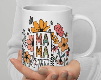 Mother’s Day Gift Mama Mug – Floral Coffee Cup, First Gift for Mum from Daughter, Wildflower Design, Birthday or Baby Shower Present