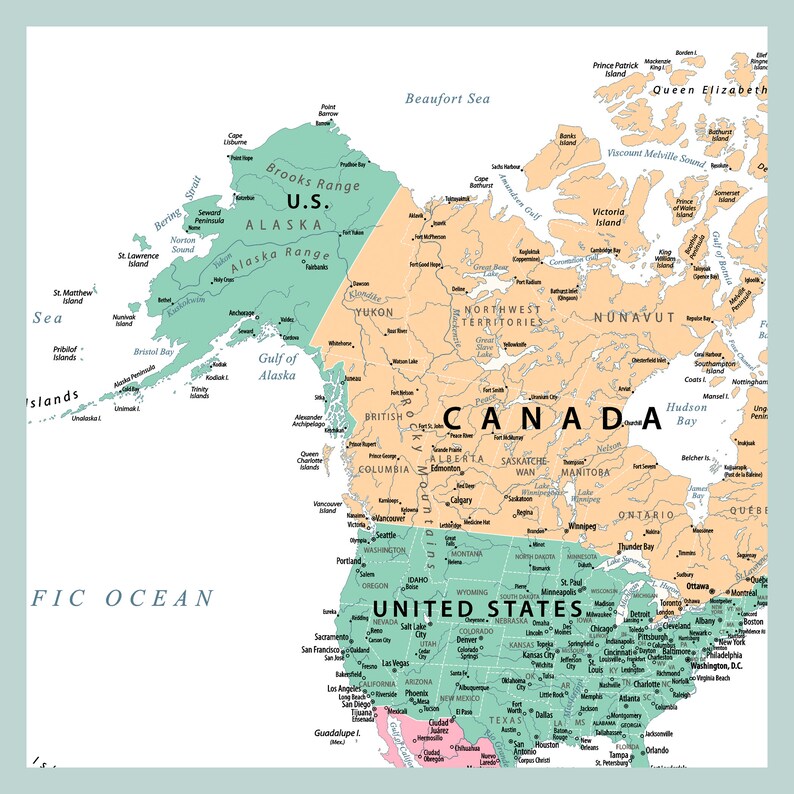 North South America Map Printable Digital Wall Map - Etsy