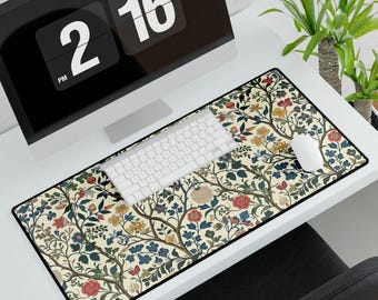 Large William Morris Mouse Pad, Victorian Floral Desk Mat, Art Nouveau Boho Cottagecore keyboard pad, Office botanical desk mat Aesthetic