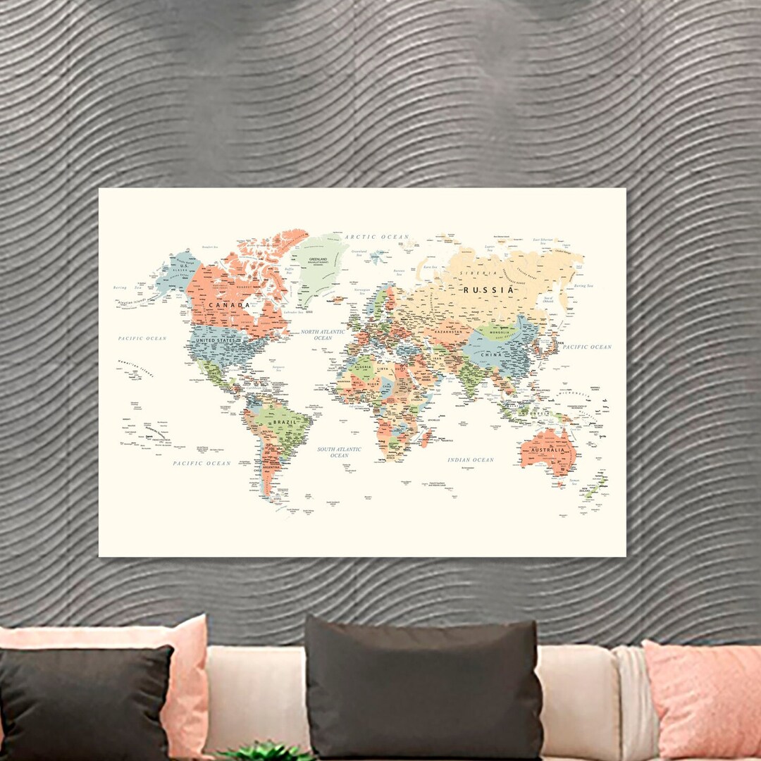 Wall Poster Printable World Map Office Wall Decor Custom Etsy