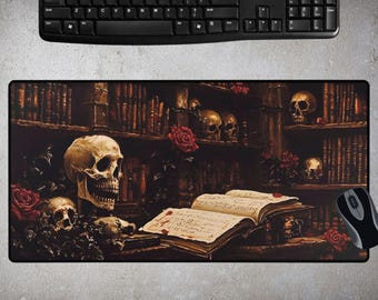 Gothic Desk Mat, Floral Skeleton Mouse Pad, Macabre Deskmat, XL Mousemat, Dark Cottagecore, Dark Academia, Halloween desk decor